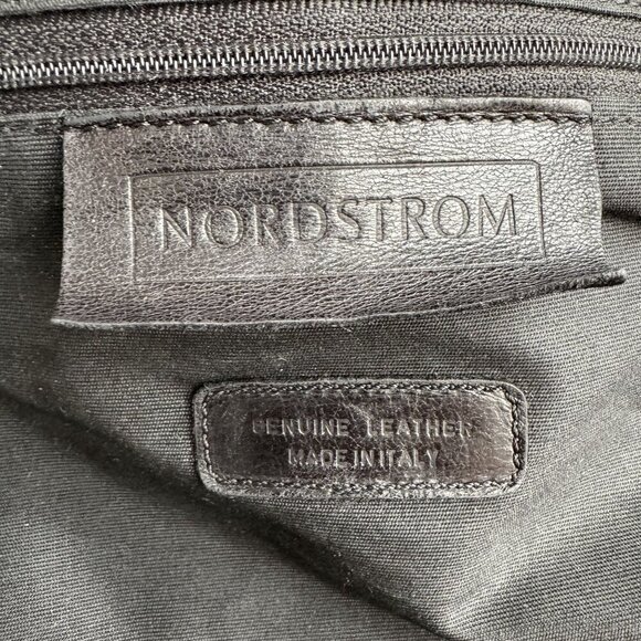Nordstrom Made in Italy Black Genuine Leather Silver Hardware Tote Shoulder Bag - Picture 11 of 11